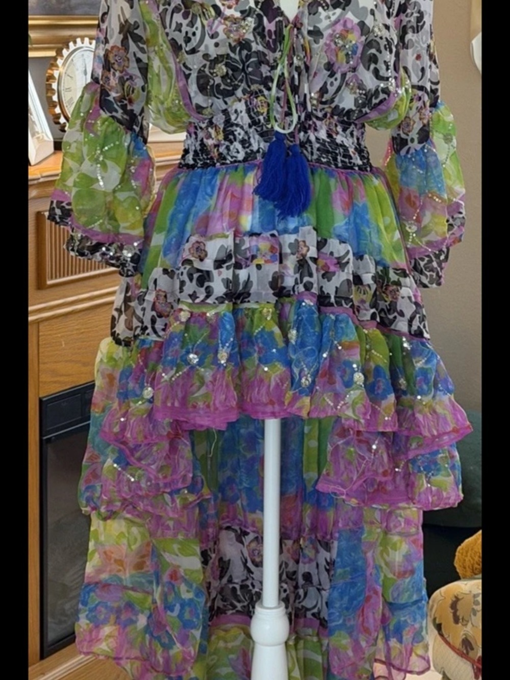 Antica Sartoria high low chiffon Boho Multi-Color Floral Ruffle dress o/s